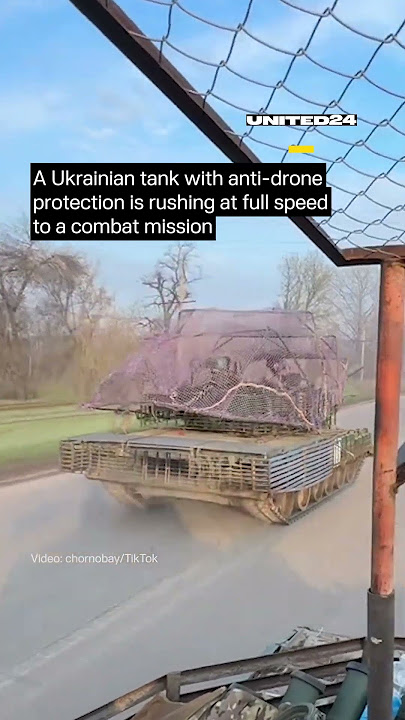 Ukrainian Tank With Anti-Drone Protection Is Rushing to a Combat Mission #warinukraine