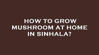 How to grow mushroom at home in sinhala