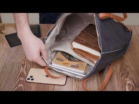 Дивовижна двокольорова шкіряна жіноча сумка з натуральної шкіри чорний 33*25*12 см, відео 1