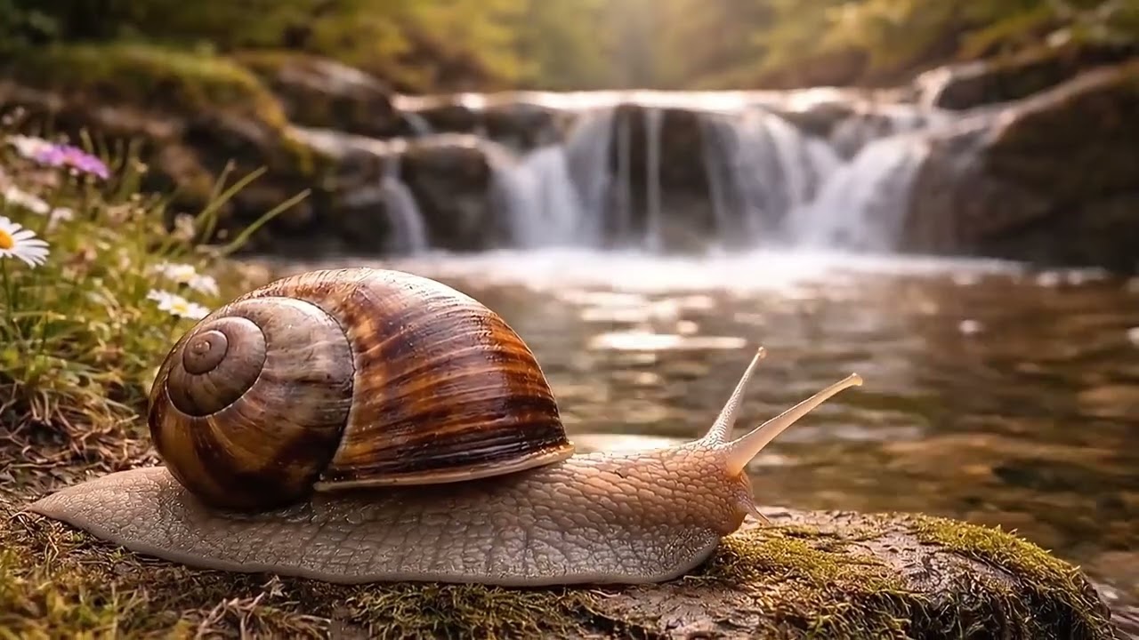 Snail’s Slow Journey | 1 Hour Waterfall Relaxing Instrumental Music for Deep Calm   