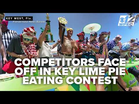 Video still: Contestants face off in messy Key lime pie eating contest in Key West