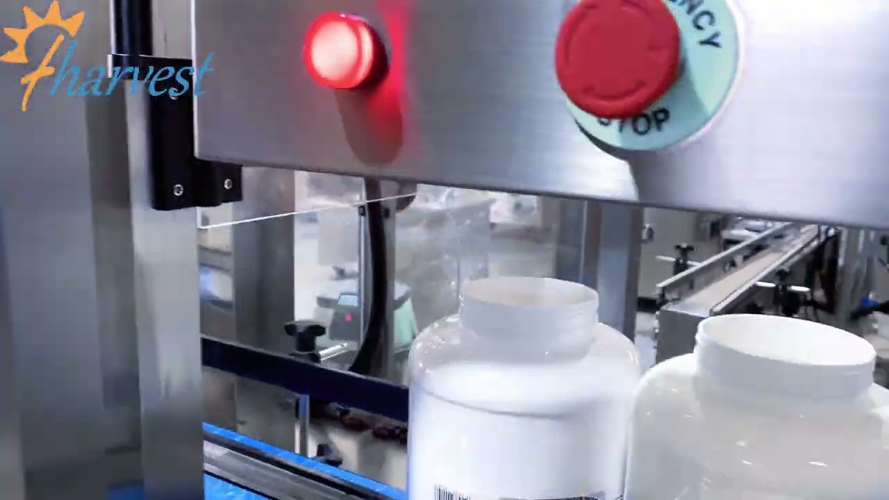 Proteinpulverskruvfyllare, burkkroppsetikett, skruvlock, induktionsförseglingslinje