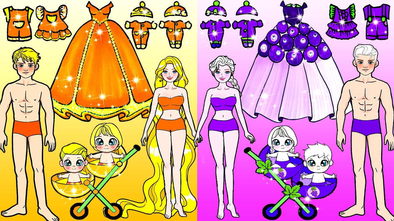 Violet Family vs Orange Family Dress Up & Decor House - Barbie's New Home Handmade -Woa Doll Channel