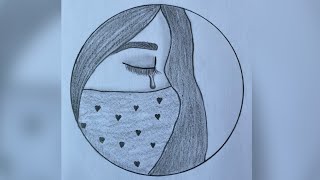 Crying 😢 girl drawing || circle drawing for beginners || how to draw a sad girl with mask 😷 Crying 😢 girl drawing || circle drawing for beginners || how to draw a sad girl with mask 😷