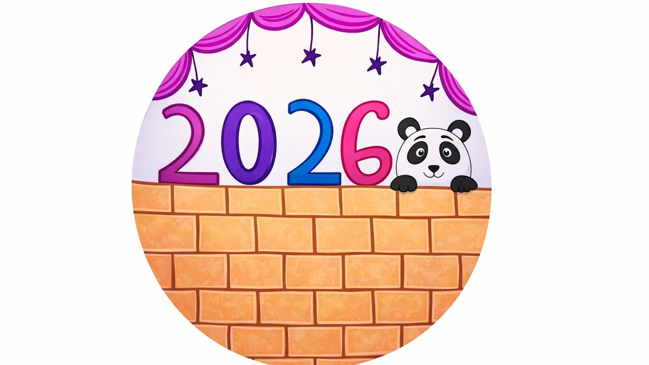 panda drawing in circle 2026,Happy new year 2026