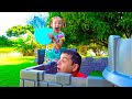 Nastya and dad play with water toys in the park - Inflatable Toys Video for kids