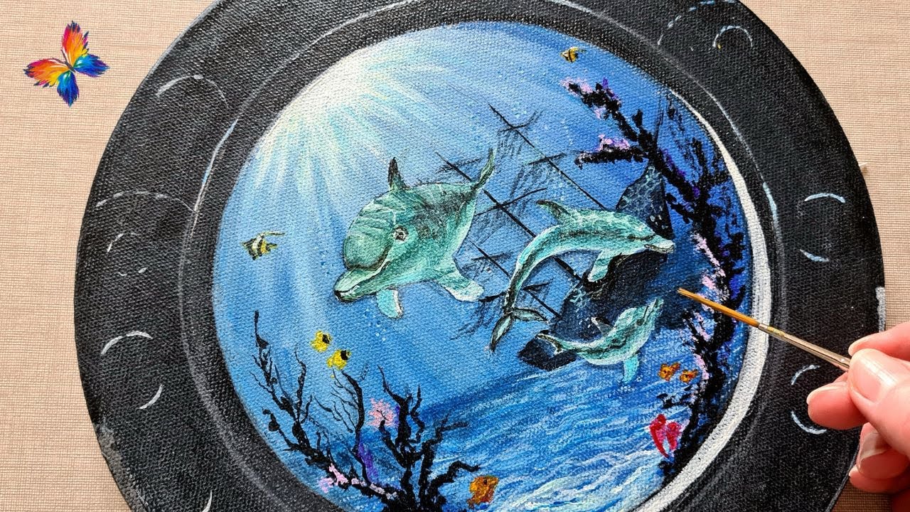 Cómo Dibujar y  Pintar Delfines | Pintura Acrílica para Principiantes #10 🌊🐬🐠