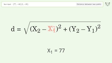 Find the distance between two points p1 (77,-40) and p2 (3,-35): Step-by-Step Video Solution