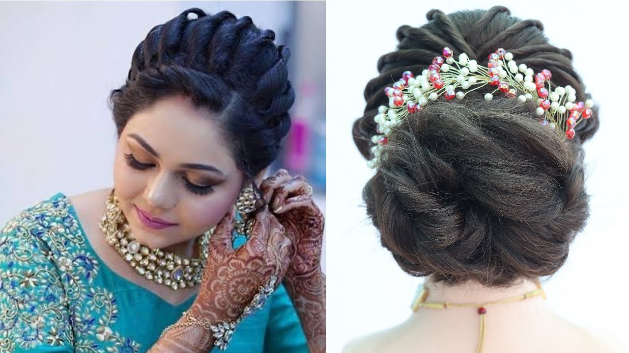 Stylish Bun Hairstyle for Beautiful Brides | Engagement Ceremony Party Hair  | Bun Hairstyles - YouTube
