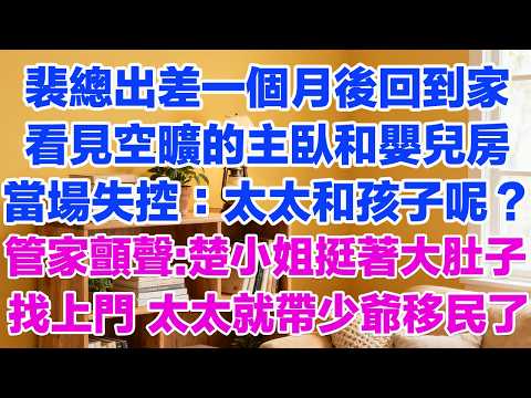 裴總出差一個月後回到家看見空曠的主臥和嬰兒房當場失控：太太和孩子呢？管家顫聲：楚小姐挺著大肚子找上門 太太就帶少爺移民了！#背叛 #愛情糾葛 #三角戀#故事分享#小說#小三#愛情