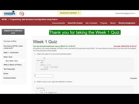 Nptel Programming Data Structure and Algorithms using Python Assignment  week 1 | Jan22