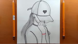 Disegno Ragazza Con Cappello Cuore con una matita - Facile Disegno Una Bella Ragazza Con Un Cappello