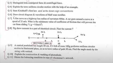 12th std Physics Unit test Question Paper HSC Maharashtra board
