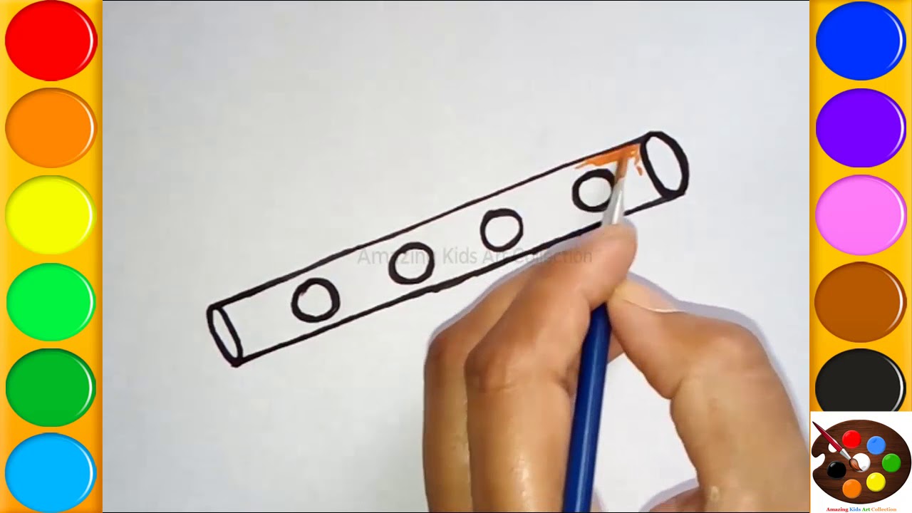 Download How to draw and color Flute | Flute Instrument Easy Draw ...