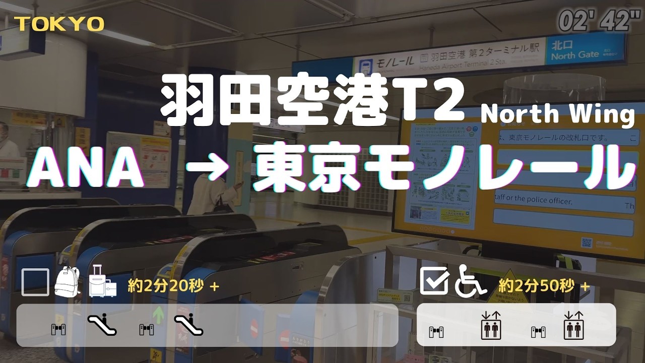 【羽田空港第２ターミナル】ANAで北ウイング到着してモノレールへ. == ♿️ 車椅子・ベビーカーで乗り換え==