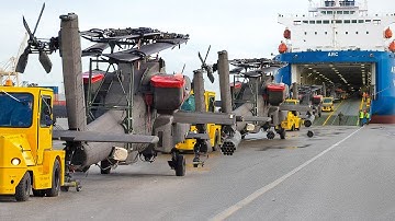 US Unloads Billions $ Worth of Scary AH-64 Helicopter From Gigantic Ship