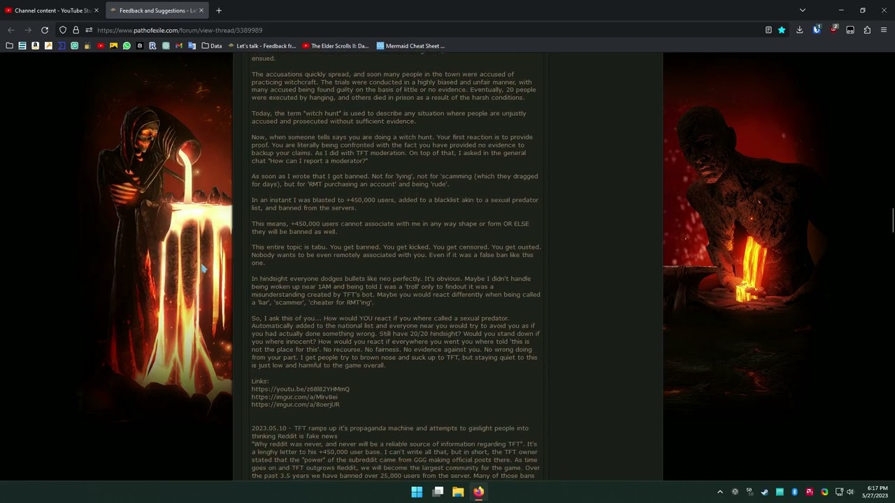 The Forbidden Trove (TFT) abuse case compilation in chronological order, and PoE feedback summary.