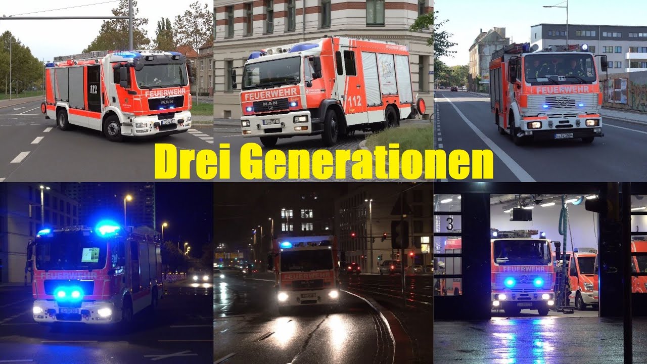 Drei Generationen Löschfahrzeuge der Feuerwehr Leipzig