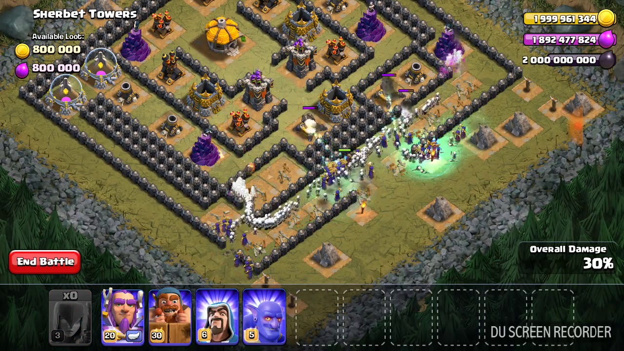 Attack with villagers, max bowlers, max valk, max lava, max witches ...