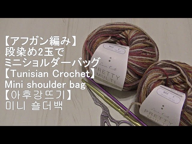 アフガン編み】段染め2玉で斜めかけミニショルダーバッグ【Tunisian