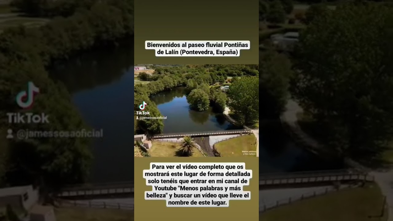 Bienvenidos al Paseó fluvial del río Pontiñas (Lalín, Pontevedra, Galicia - España) a vista de drone