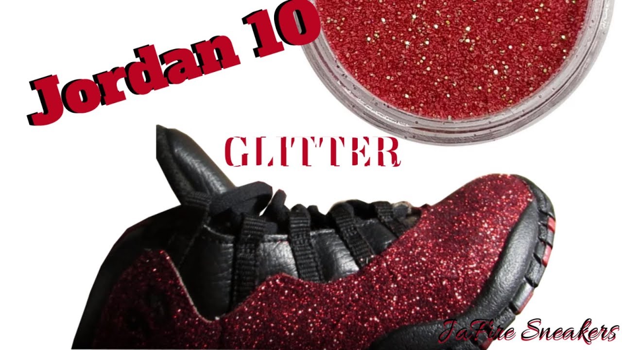 Red Glitter Jordan 10 Custom Glitter 