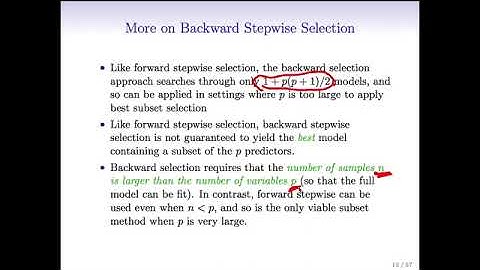 Statistical Learning: 6.3 Backward stepwise selection