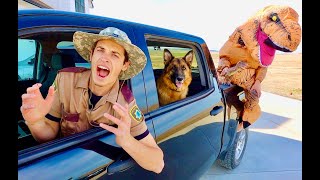 T-rex Surprises Ranger Rick & Dog With A Car Ride Chase!