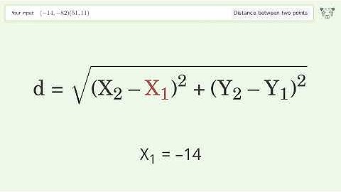 Find the distance between two points p1 (-14,-82) and p2 (51,11): Step-by-Step Video Solution