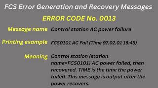 FCS Error Generation and Recovery Messages, Error 0013 by Instrumentation & Control 33 views 2 months ago 49 seconds