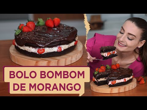 BOLO RECHEADO DE MORANGO (Massa Simples de Chocolate) - Receita: Cozinha do Bom Gosto - Gabi Rossi