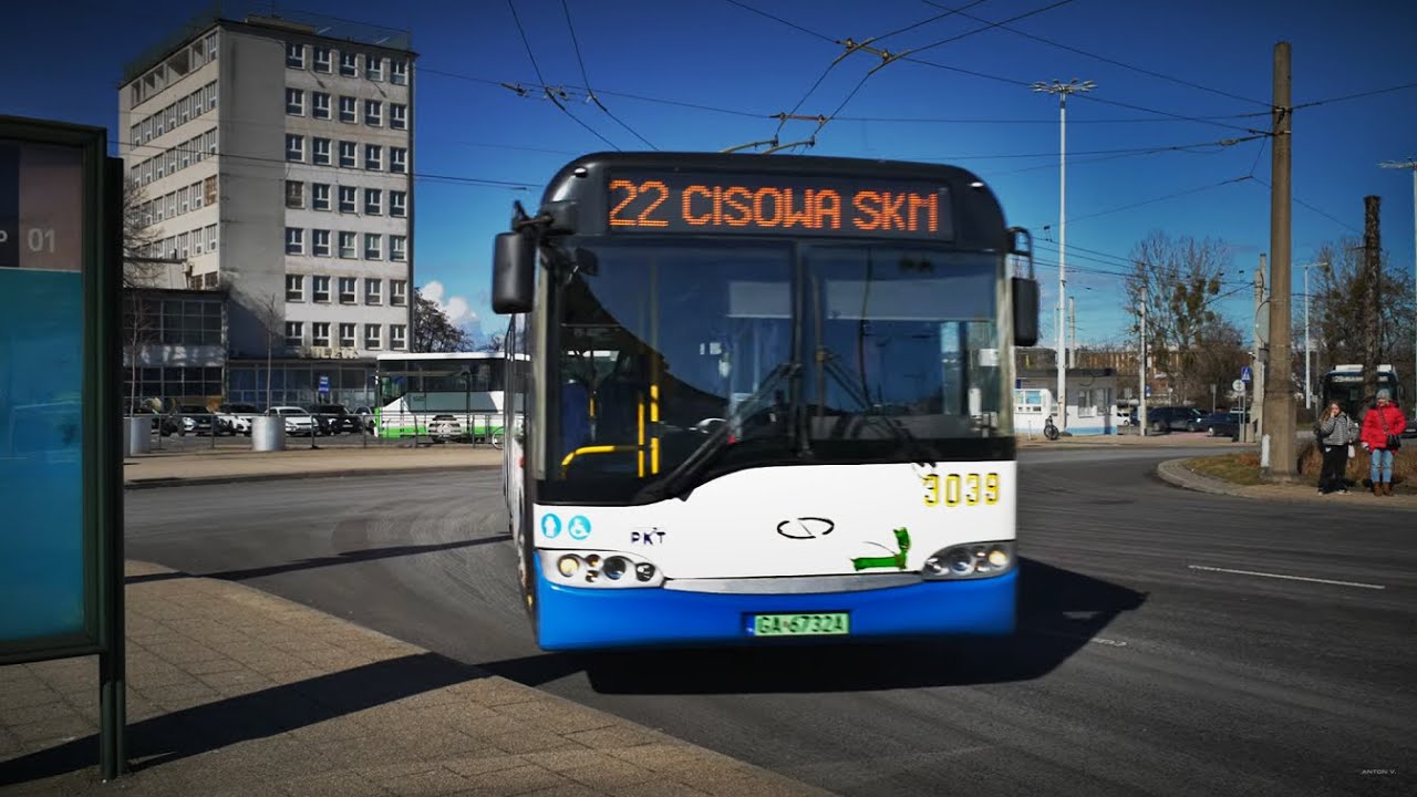 Poland, trolleybus 22 ride from Gdynia Główna railway station to Gdynia Cisowa railway station