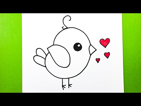 Çok Kolay Sevimlı Bir Kuş Nasıl Çizilir, Adım Adım Kolay Kuş Çizimi, How to Draw a Cute Bird Easy
