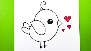 Çok Kolay Sevimlı Bir Kuş Nasıl Çizilir, Adım Adım Kolay Kuş Çizimi, How to Draw a Cute Bird Easy Resimi