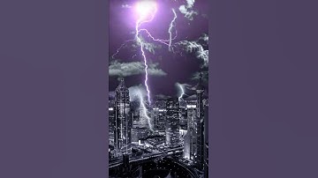 City lightning dark clouds Wallpaper