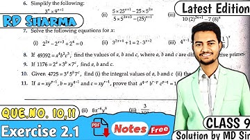Ex 2.1 Q10 Q11 | RD Sharma Class 9 | Chapter 2 Exponents of Real Numbers | MD Sir 9