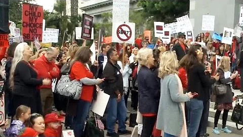 Crowd protests California's mandatory vaccination bill