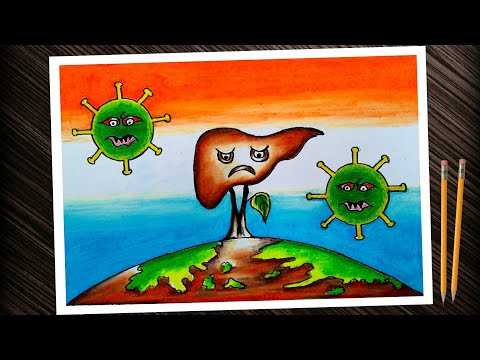 World hepatitis day chart poster drawing. coronavirus chart poster drawing with oil pastel colours