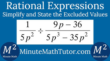 Simplify (1/5p^2)÷((9p-36)/(5p^3-35p^2)) and state the excluded values