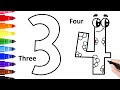 🔢✏️😍 How to Draw Number " 3 & 4 " | Coloring & Drawing Numbers Art for Kids