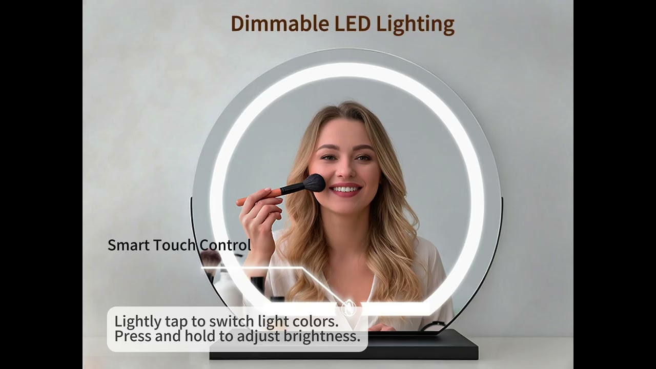 Hollywood Vanity Mirror With LED Lights 3 Color Dimmable Gold Metal Desktop Arch Large Mirror Rotata