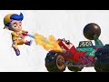 AnimaCars - Jonny does a WATER GUN battle with the Wrecking Ball LIZARD - cartoons with truck&animal