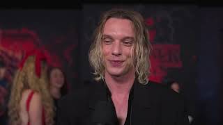 STRANGER THINGS 5 interview- Jamie Campbell at the Stranger Things 5 red carpet world premiere 