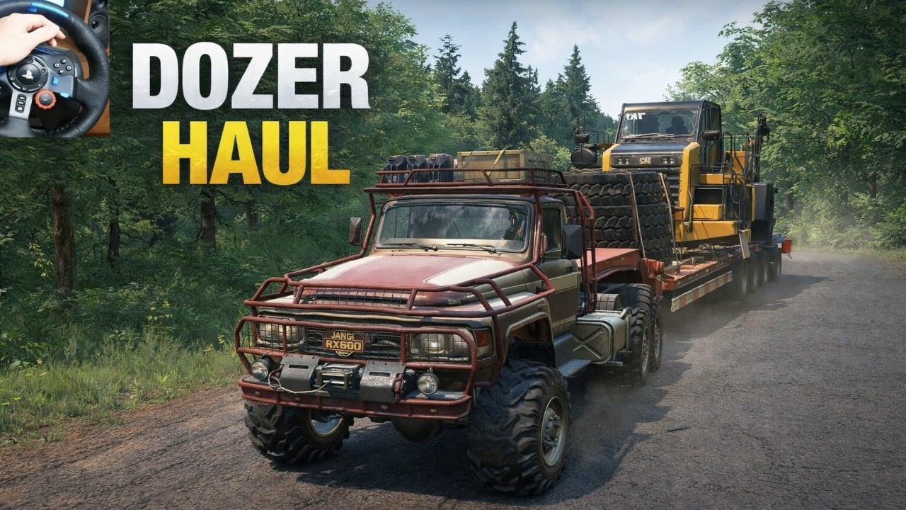 SnowRunner – Jangsu RX600 Hauling a Caterpillar Bulldozer on Trailer | Logitech G29