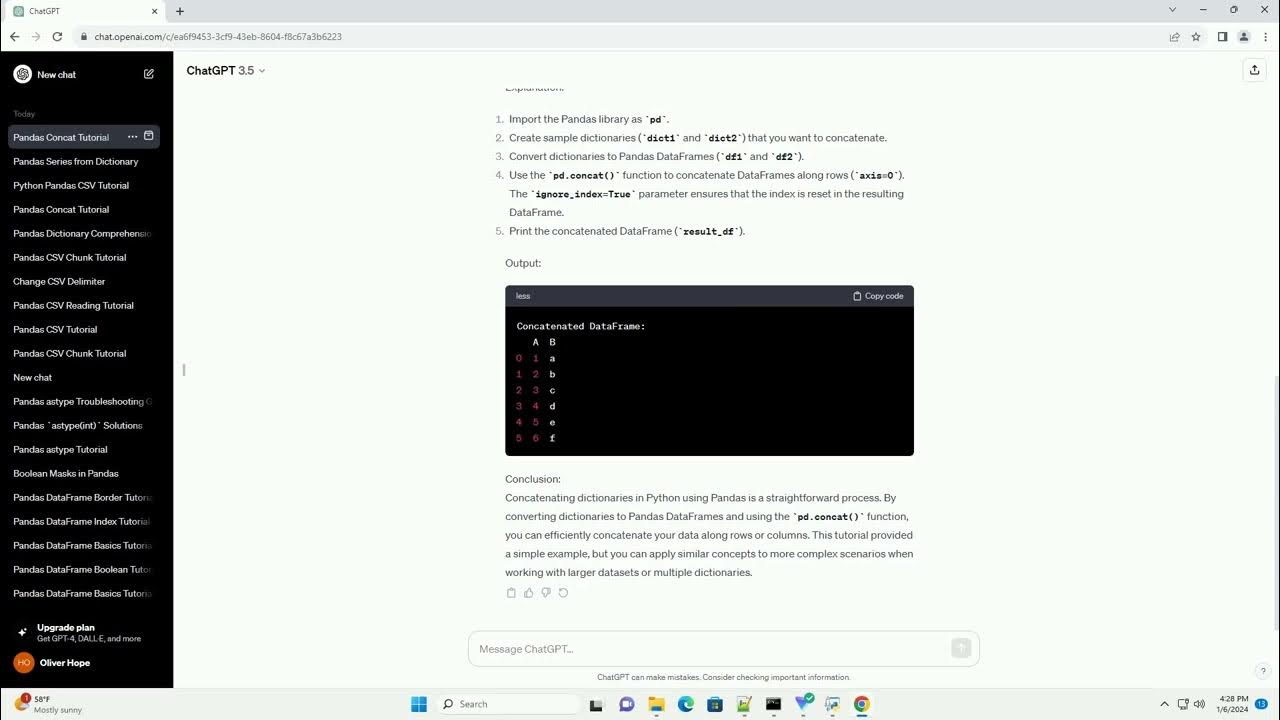 python pandas concat dictionary - YouTube