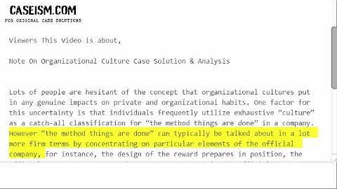 Note On Organizational Culture Case Solution & Analysis