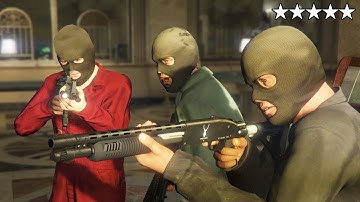 GTA 5 - Bank robbery with Michael, Franklin and Trevor! (Escape with money to Benny