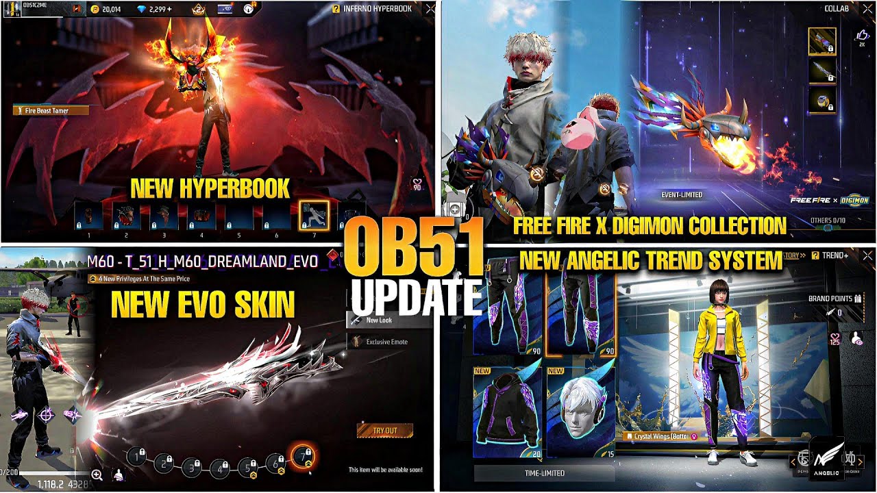 ОБЗОР ПРЕДМЕТОВ КОЛЛЕКЦИИ FREE FIRE X DIGIMON, НОВОГО EVO M60, НОВОГО HYPERBOOK И НОВОГО ANGELIC ...