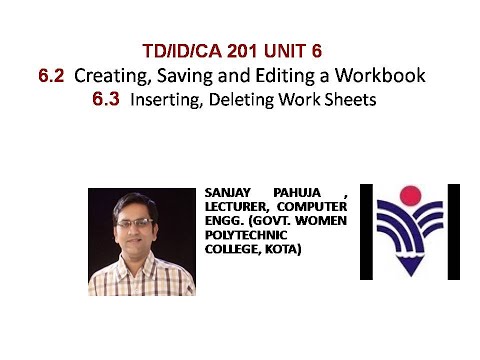 Creating, Saving and Editing a Workbook Subject 201 Unit 6.2, 6.3  Sanjay Pahuja Lect Comp GWPC Kota