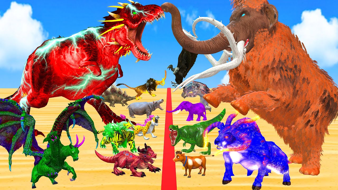 The Ultimate Battle 44 Wild Animals Mammals vs GIGA T-REX Dinosau Epic Run Zigzag Down Course Outsid